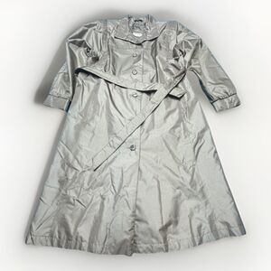 Vintage Liz Thomas Trench Coat Rain Jacket Beige Metallic Gold Women's 9/10